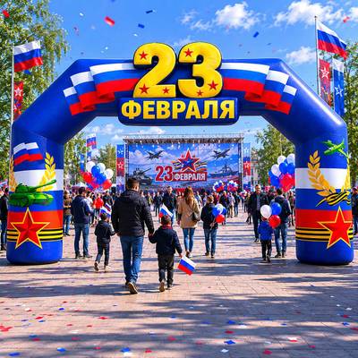 Надувная арка праздничная «День защитника отечества», 8×2,5×4,5 м