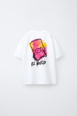 ZARA ФУТБОЛКА С ГРАФФИТИ BART THE SIMPSONS ™ MATT GROENING, БЕЛЫЙ