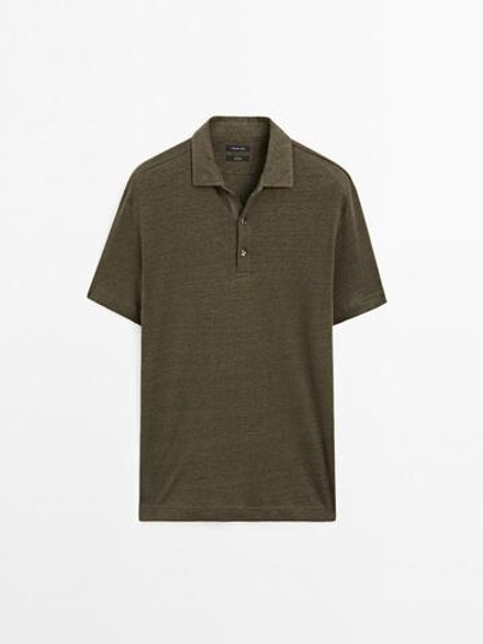 Massimo Dutti Поло с короткими рукавами из 100% льна, зеленый
