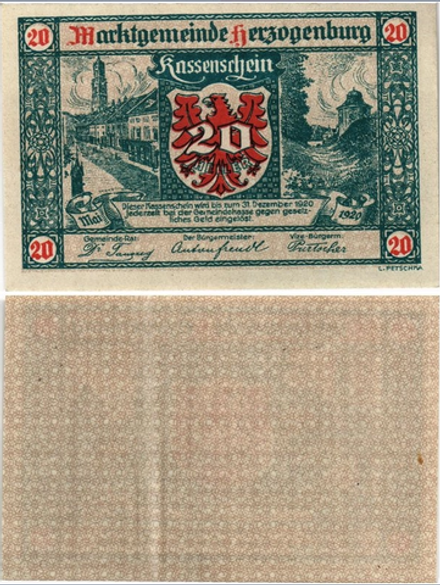 Австрия 10 геллеров 1920 Херцогенбург aUNC