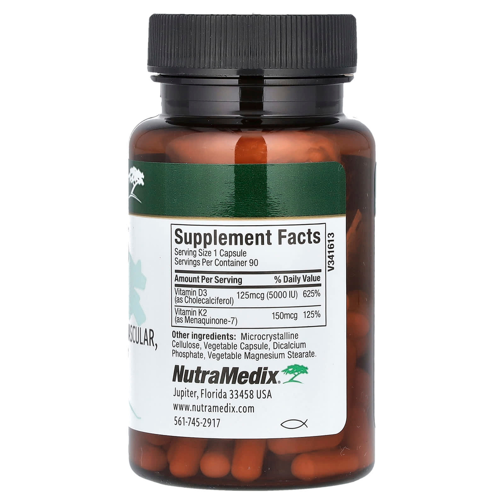 NutraMedix, витамины D3 и K2, 90 растительных капсул