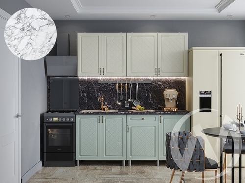 Кухня Вильма 1.8м (корпус белый/айвори; васаби) 26мм мрамор итальянский