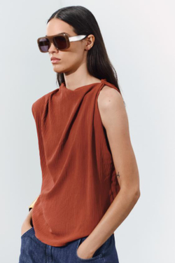 ZARA ТОП АСИММЕТРИЧНОГО КРОЯ В СТИЛЕ РУСТИК, МЕДНЫЙ