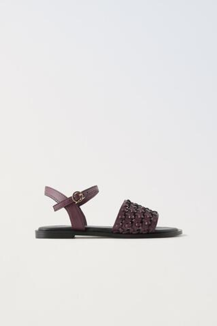 ZARA БОСОНОЖКИ С РЕМЕШКАМИ ИЗ ШНУРА, ГРАНАТОВЫЙ