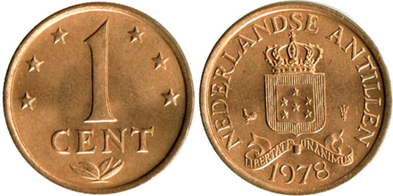 Нидерландские Антильские острова 1 цент, 1970 - 1978 Королева Юлиана XF
