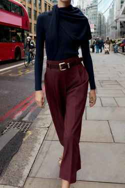 ZARA БРЮКИ С ЗАЩИПАМИ И РЕМНЕМ, БУРГУНДИ