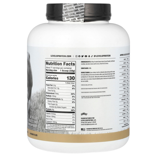 Levels, Порошок из сывороточного протеина от травяного откорма, чистый шоколад, 2,27 кг (5 фунтов)