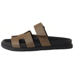 Hermes Chypre Calfskin Round Toe Open Toe Slippers Women's Brown, H231295Z X33