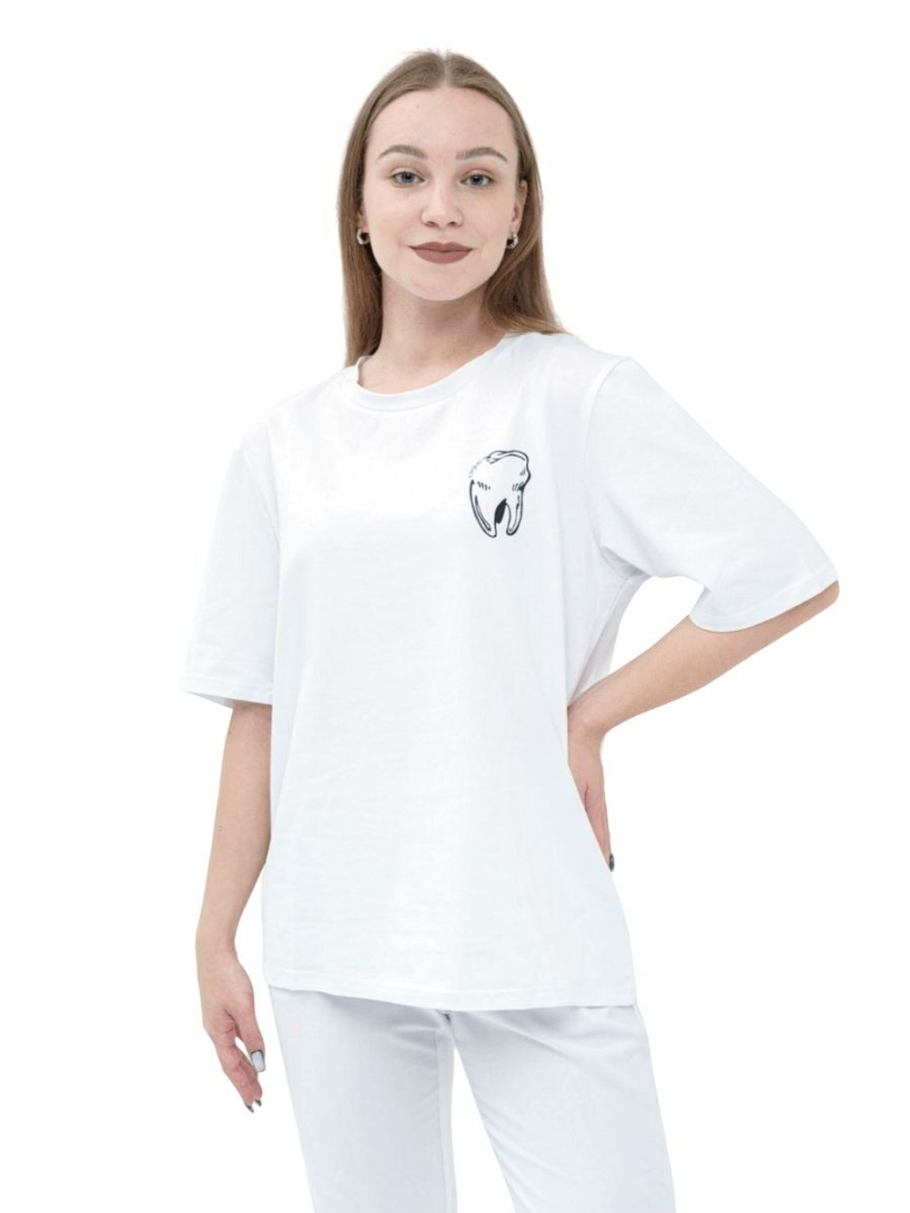 Футболка медицинская женская Тезис TZ113, принт "Зубик", белый, 46-48