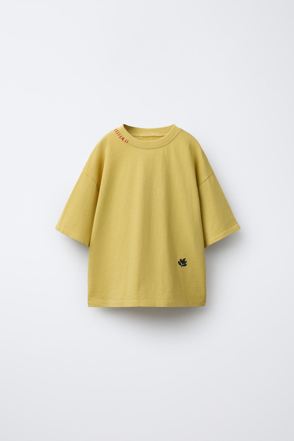 ZARA ФУТБОЛКА С ВЫШИВКОЙ «ПТИЧКА», ГОРЧИЧНЫЙ