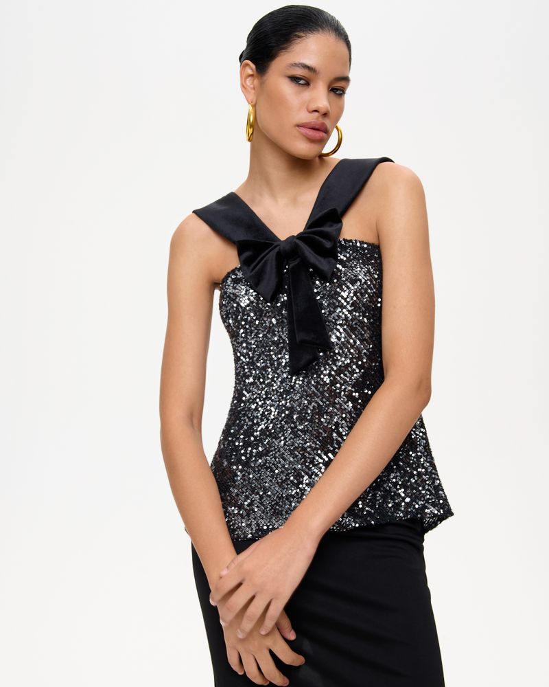 Топ из пайеток и бархата с бантом