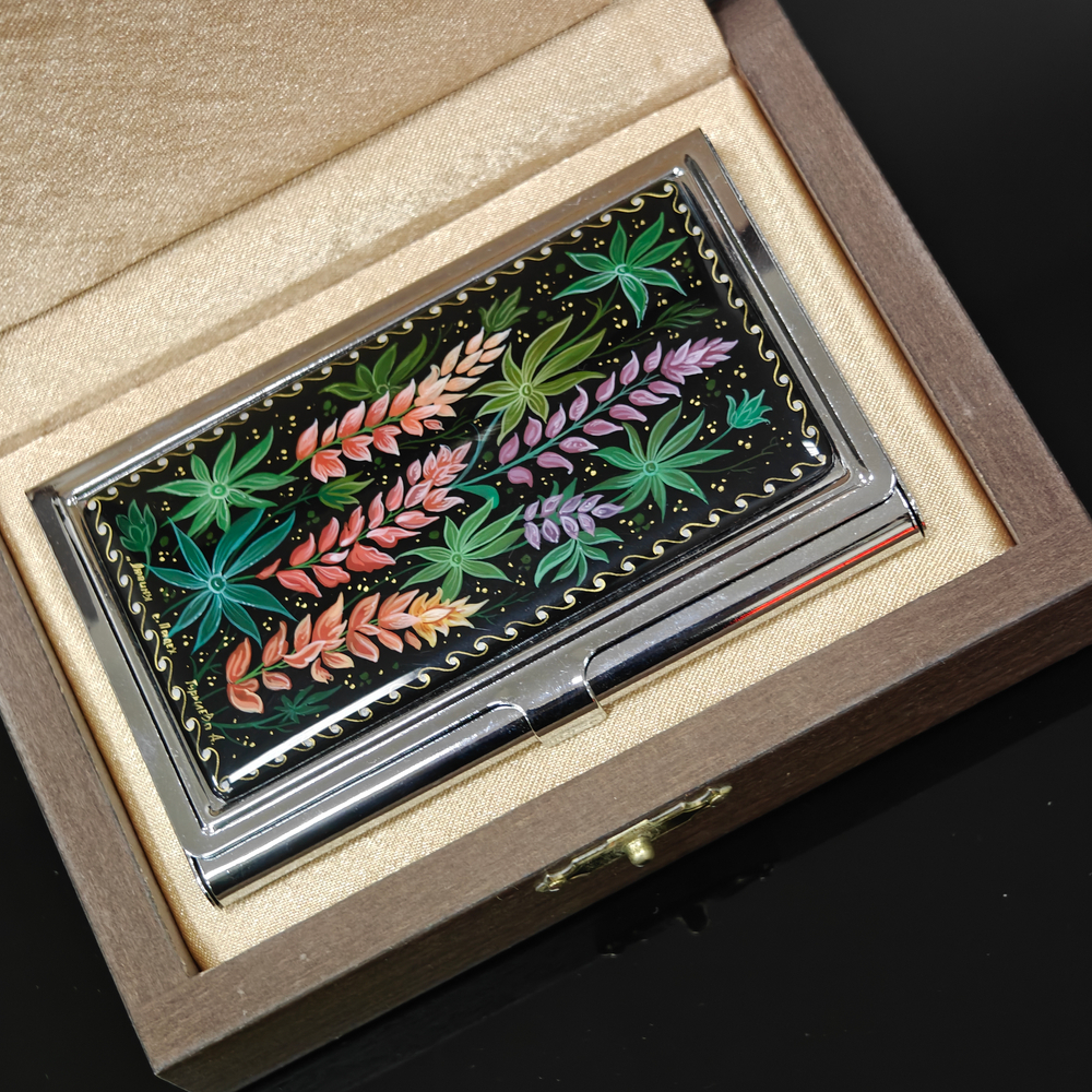 Коллекционная визитница "Люпины (роспись Палех) в футляре