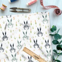 Ткань премиум габардин мультяшные зайцы
