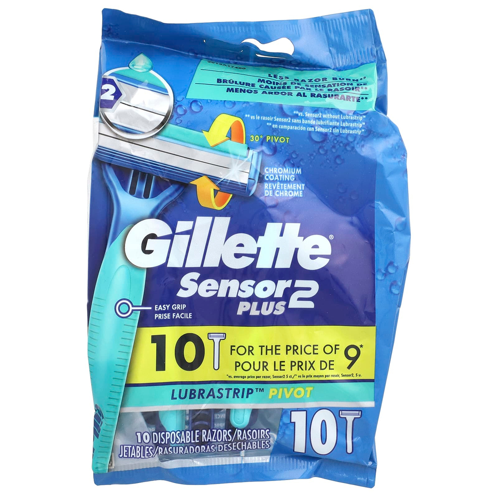 Gillette, Sensor 2 Plus, поворотная головка, одноразовые бритвы, 10 штук