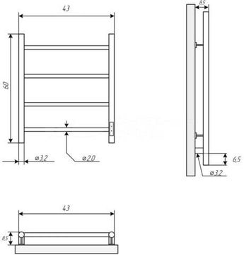 Полотенцесушитель Двин J neo 60/40 Электрический (1"-1/2" К диммер Полированный)