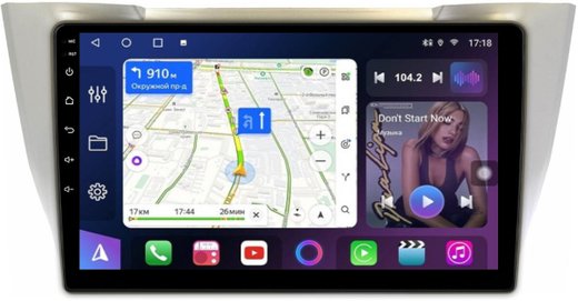 Магнитола для Toyota Harrier XU30 2003-2013, Lexus RX 2003-2009 (монохром, рамка вниз) - FarCar 9665 монитор 10" QLED на Android 13, 8 ядер (TS18), CarPlay, 4G SIM-слот