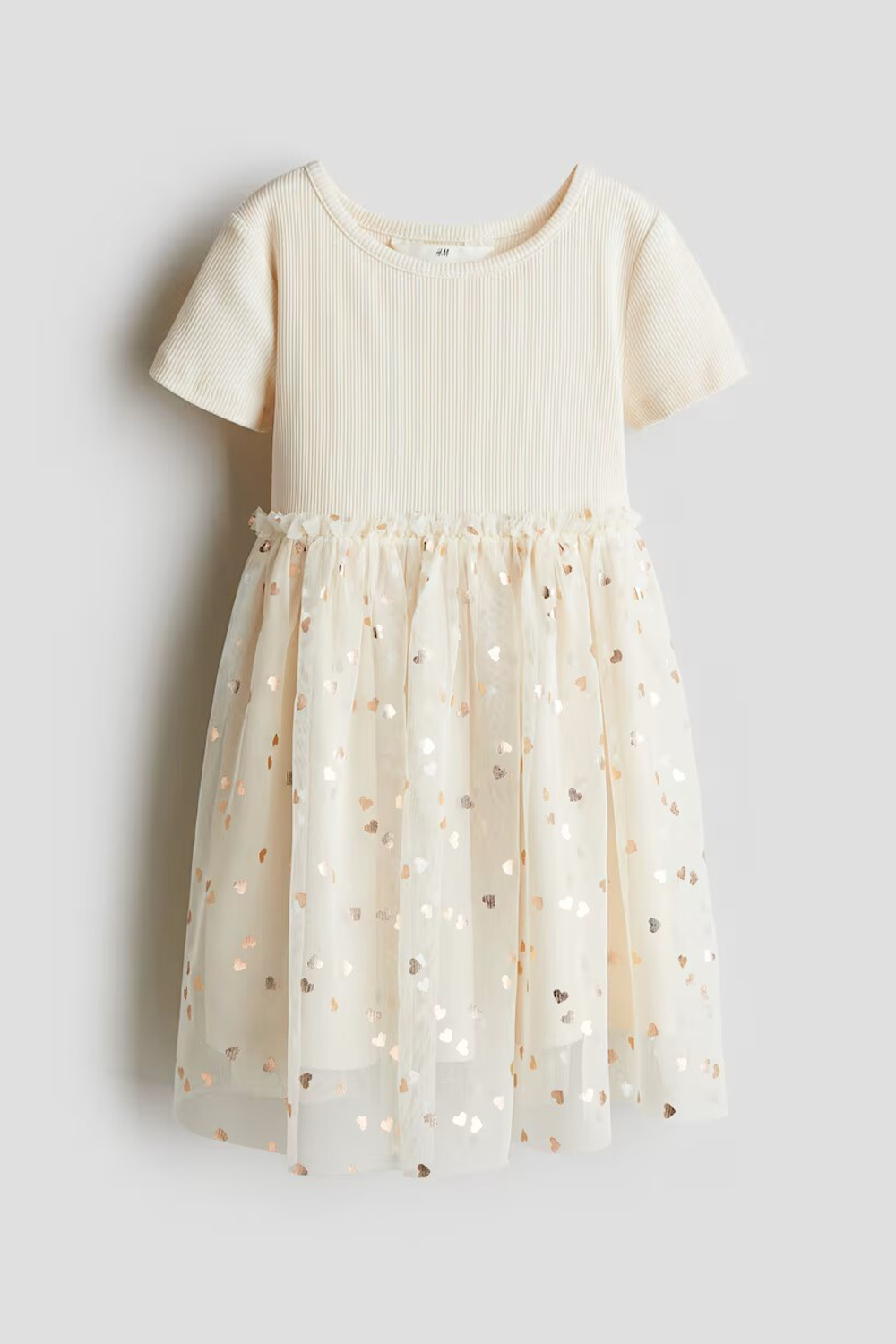 H&M Платье с полупрозрачно юбкой, кремовый