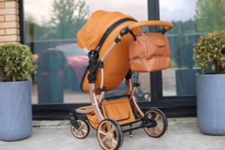 Коляска-трансформер 3в1 LUXMOM 608-2 с автолюлькой, коричневая ЭкоКожа