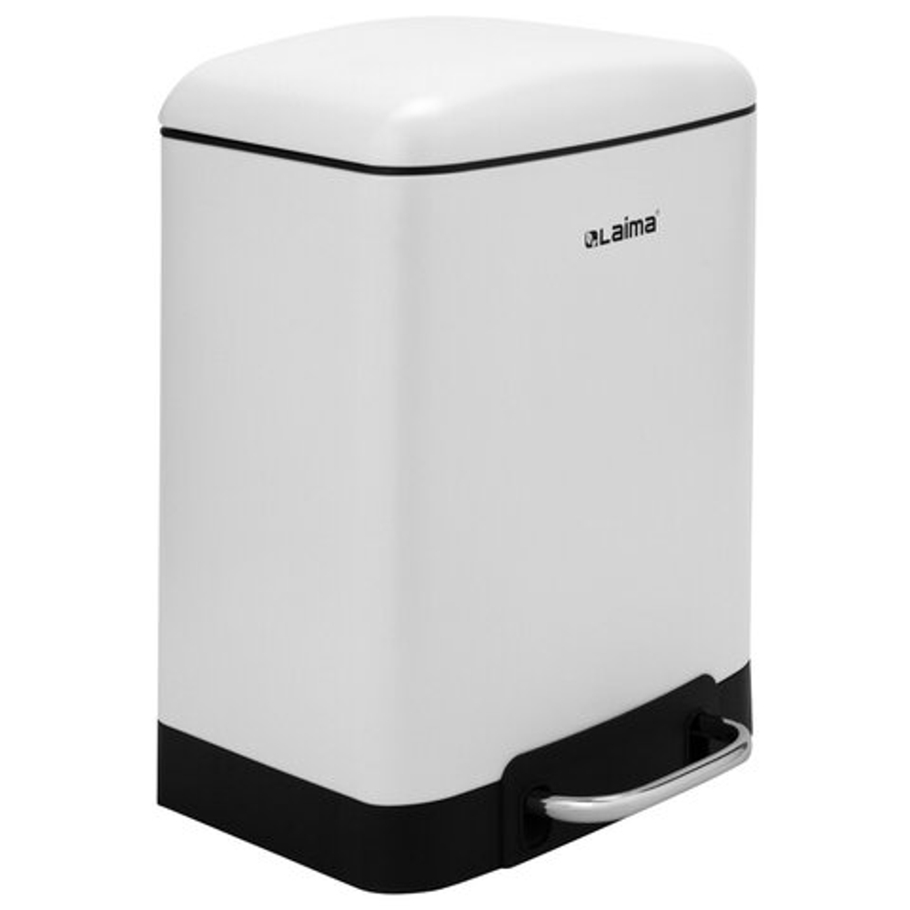 Ведро мусорное с педалью 6 л, крышка с доводчиком, белое матовое, металл, LAIMA ULTRA