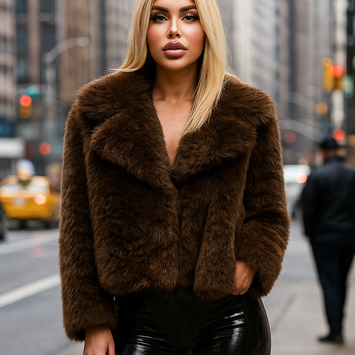 Оптом шуба искуственая тедди коричневая 42-48 английский воротник