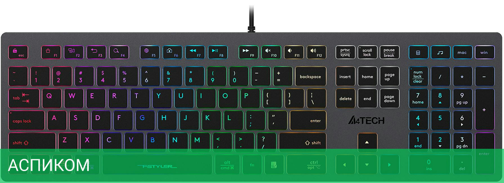 Клавиатура A4Tech Fstyler серый/неоновая подсветка (FX60H GREY/NEON)