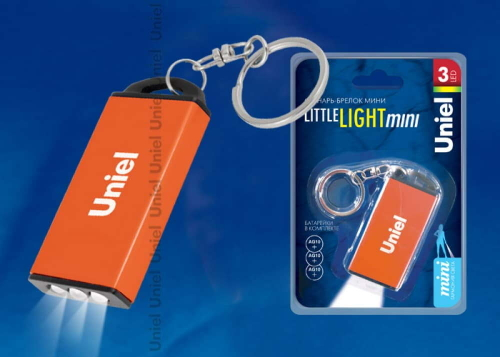 S-KL017-C Orange Фонарь-брелок Uniel серии Стандарт «Little light – mini», пластиковый корпус, 3 LED, упаковка — кламшелл, 3xAG10 в/к, цвет — оранжевы