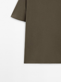 Massimo Dutti Футболка из смесового хлопка, хаки