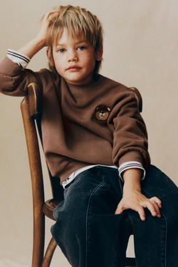 ZARA ТОЛСТОВКА С ВЫШИВКОЙ «МЕДВЕДЬ», КОРИЧНЕВЫЙ