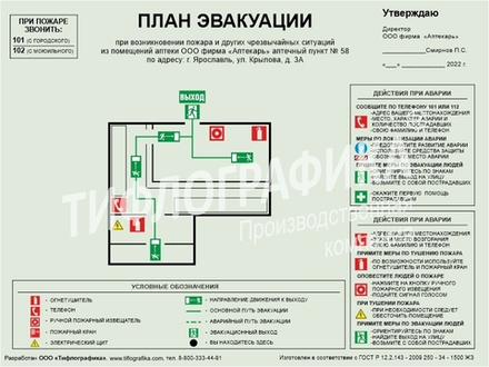 План эвакуации 300х400 мм, фотолюминесцентный, ПВХ 3 мм