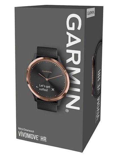 Умные часы Garmin Vívomove HR Sport розовое золото с черным ремешком 010-01850-26