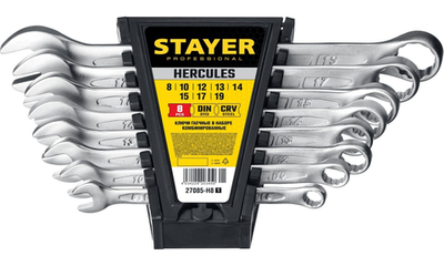 STAYER HERCULES, 8 шт, 8 - 19 мм, набор комбинированных гаечных ключей, Professional (27085-H8)