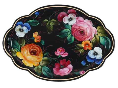 Жостовский поднос декоративный, размер 32х22 см (A11), металлический