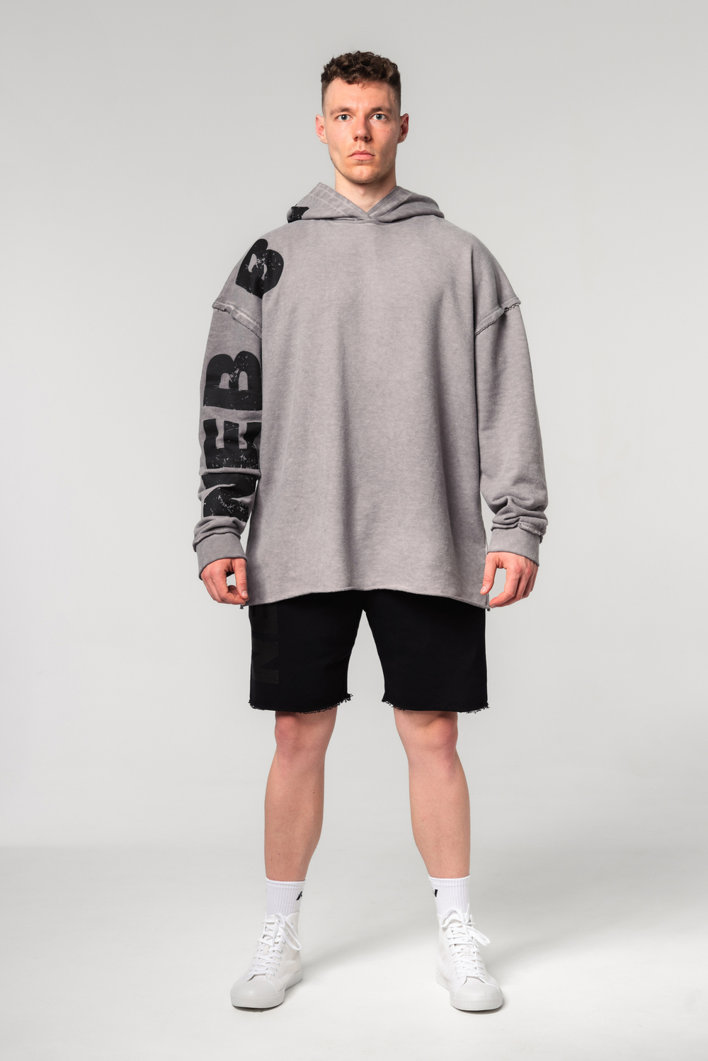 Кофта WASHED-OFF OVERSIZED PULLOVER HOODIE NO BS 371 Светло-Серая