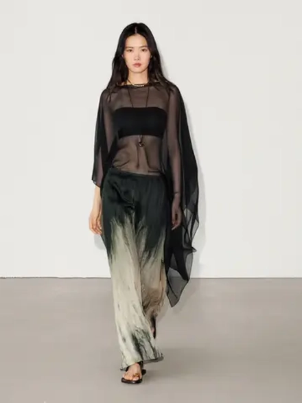 Massimo Dutti Длинная юбка из ткани с принтом тай-дай, серовато-зеленый