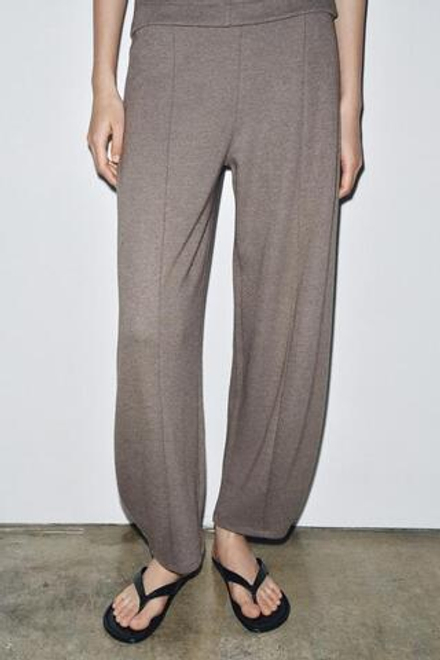 ZARA МЯГКИЕ ШИРОКИЕ БРЮКИ, КОРИЧНЕВЫЙ МЕЛАНЖ
