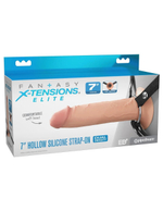 Телесный полый страпон на черных ремнях Hollow Silicone Strap-on - 17,8 см. (Цвет: телесный с черным)