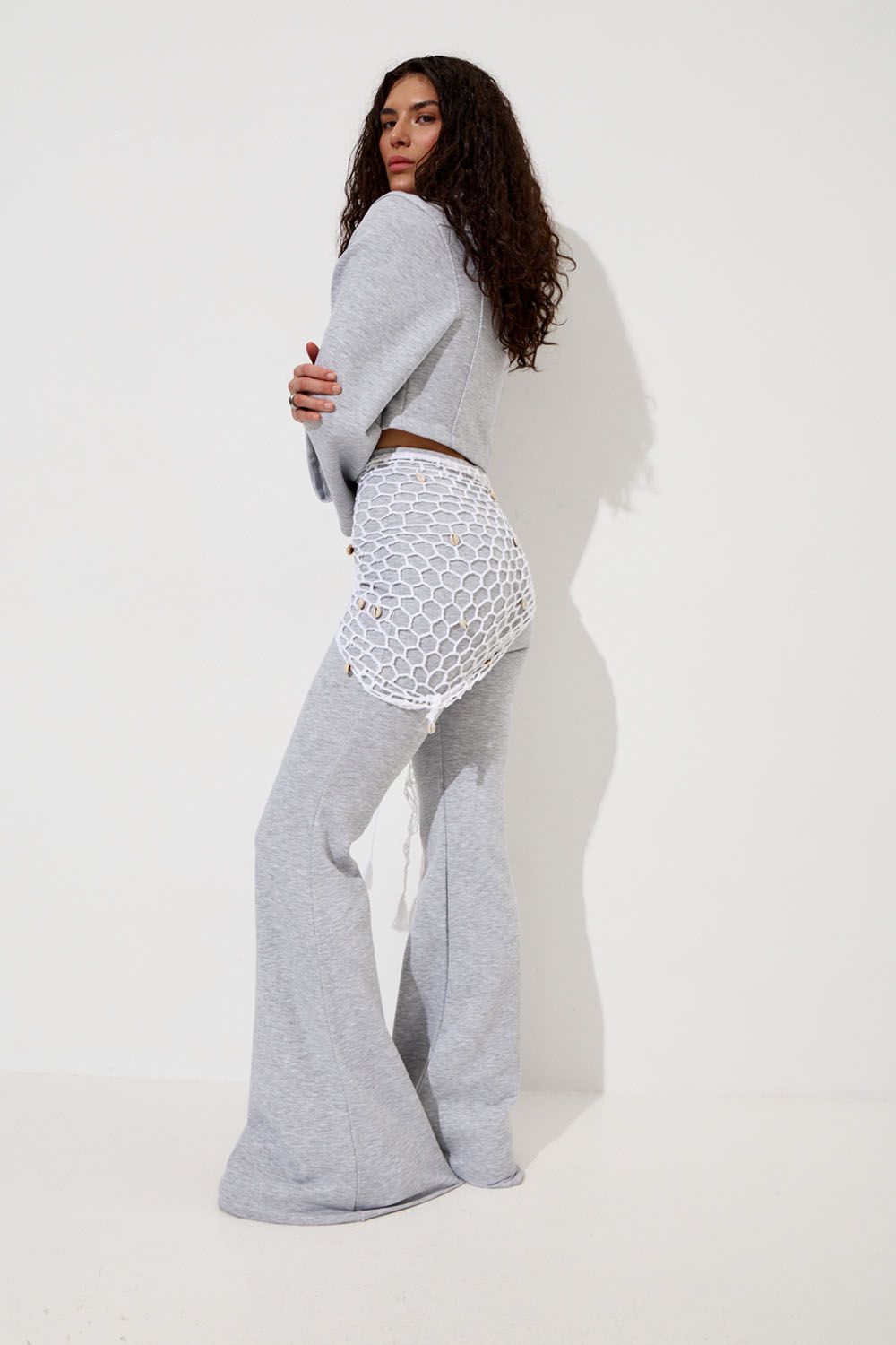 Джоггеры клеш цвета серый меланж