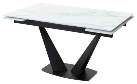 Стол Ниагара 140 БЕЛЫЙ МРАМОР, стекло / ЧЕРНЫЙ, М-City