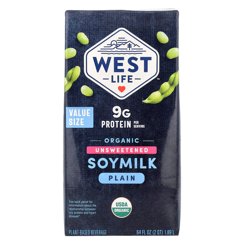West Life, органическое соевое молоко, простое, без подсластителей, 1,89 л (64 жидк. унции)