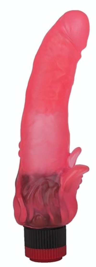 Розовый гелевый вибратор с клиторальными лепестками - 18,5 см. (Цвет: розовый)