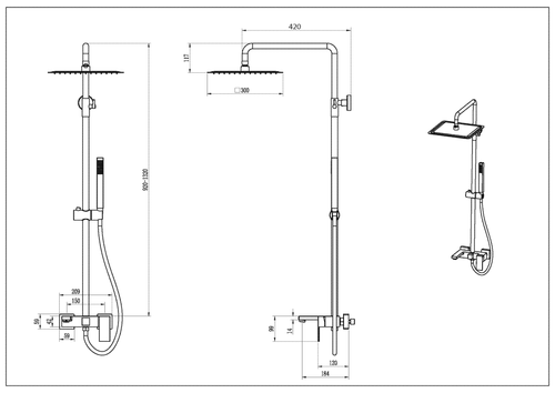 Boheme Стойка для душа Qubic Matt Gold