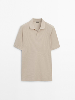 Massimo Dutti Хлопковая футболка-поло с короткими рукавами, бежевый