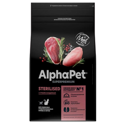Сухой корм ALPHAPET Superpremium для взрослых стерилизованных кошек и котов, с уткой и индейкой - 1,5 кг
