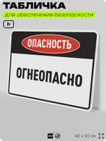 Табличка для обеспечения безопасности "Опасность огнеопасно", для производства, предприятия, организаций, 40х30 см, Silver Plane x Айдентика Технолоджи