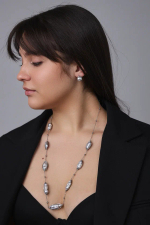 Серьги светло-серые жемчужины на замке скоба