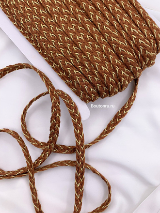 Тесьма косичка коричневая с золотой нитью