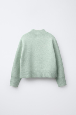 ZARA ОДНОТОННЫЙ ТРИКОТАЖНЫЙ ДЖЕМПЕР, СВЕТЛО-ЗЕЛЕНЫЙ