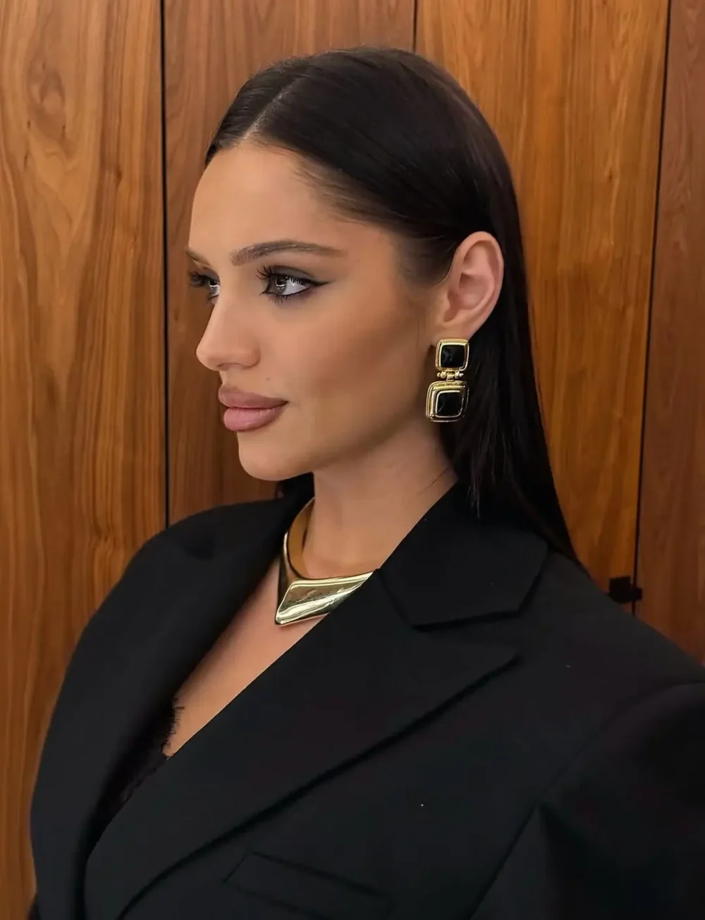 Серьги двойные квадраты с черным литьем