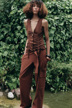 ZARA ТОП В БЕЛЬЕВОМ СТИЛЕ С ЛЕНТАМИ, ТЕРРАКОТОВЫЙ