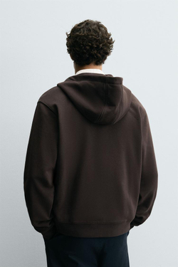 ZARA ТОЛСТОВКА С КАПЮШОНОМ НА МОЛНИИ, ТЕМНО-КОРИЧНЕВЫЙ